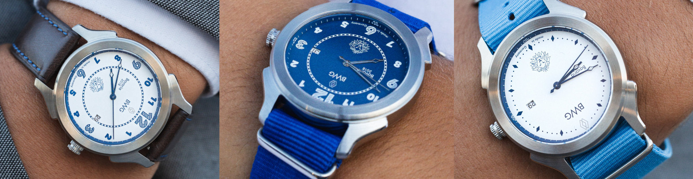 Title of the BWG Bavarian Watch Collection of Metal Milanese Mesh straps, textile Nato straps and Leather Bund straps