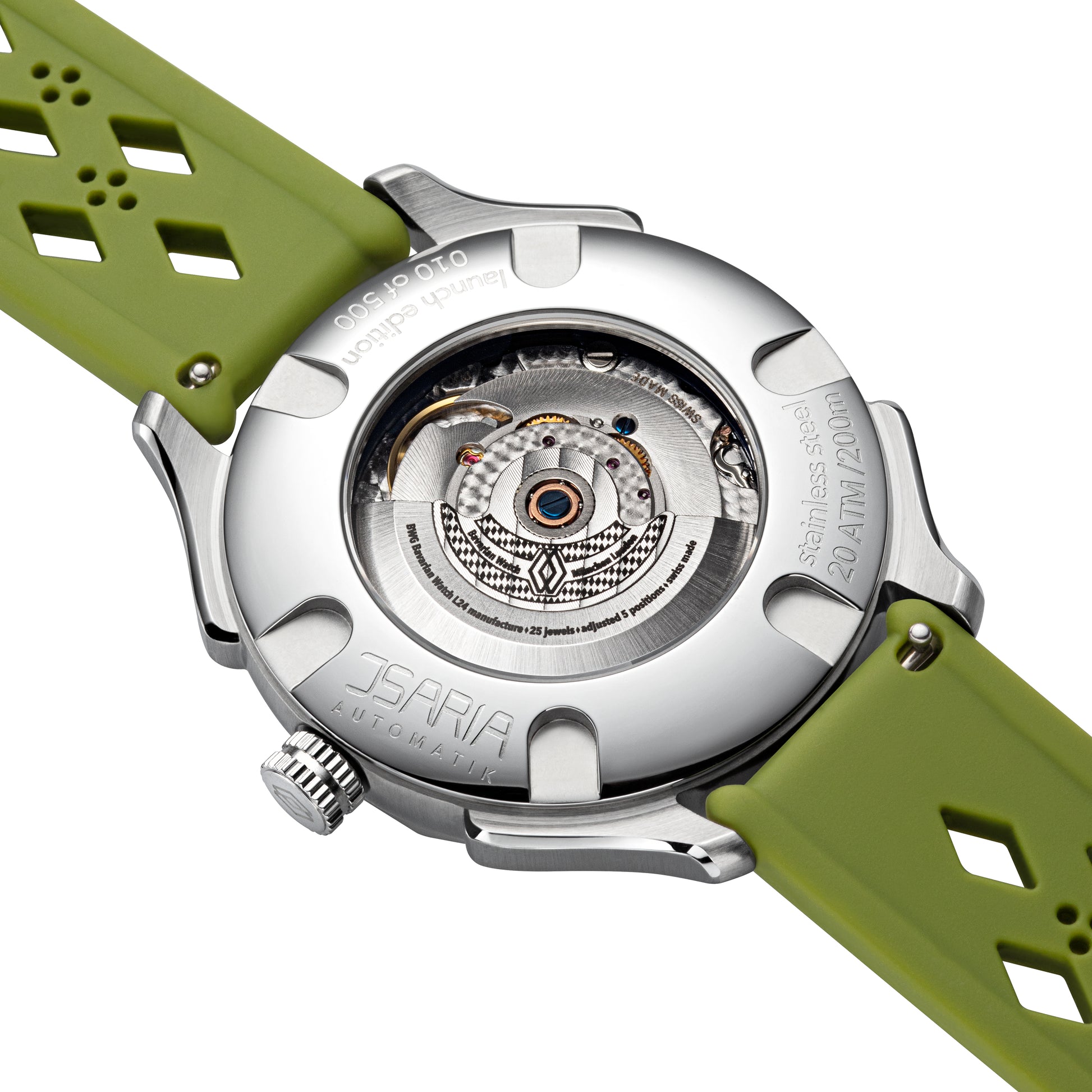 BWG-ISARIA-Automatic-watch-Swiss-Movement-Landeron-L24-manufacture-isar-green-back-movement-view