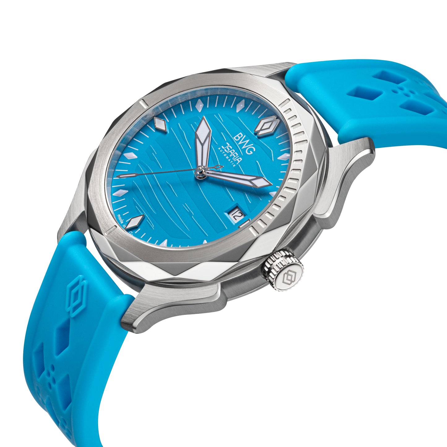 BWG-ISARIA-Automatic-watch-Swiss-Movement-Landeron-L24-manufacture-sky-blue-tilted
